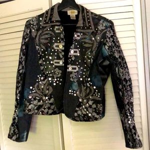 Silver and black with faux leather Jacket